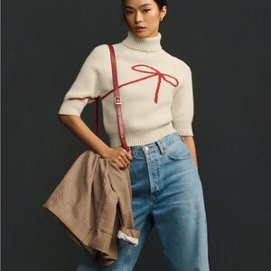 En Saison Merrill Short-sleeve bow crop sweater